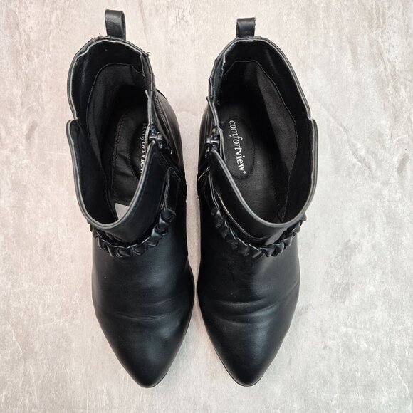 Comfortview Pointed Ankle Booties 7.5 Wide Fit Black Moto Short Heeled Bootie - Picture 2 of 11